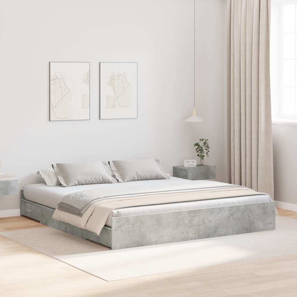Seng med opbevaring Beton Grå 180 x 200 cm Konstrueret træ
