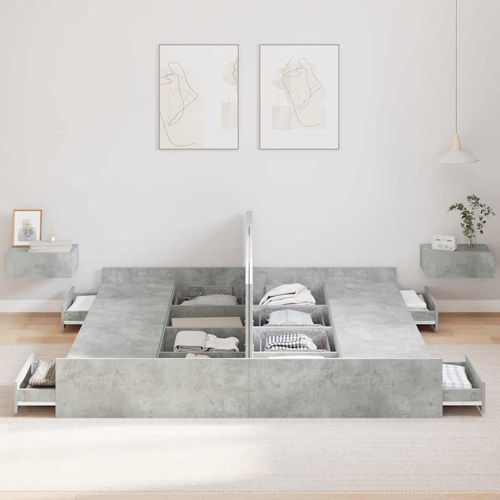 Seng med opbevaring Beton Grå 180 x 200 cm Konstrueret træ