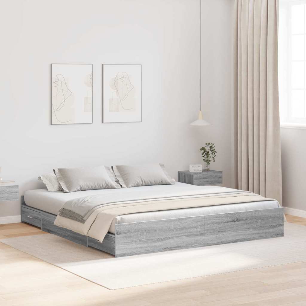 Seng med opbevaring Grå Sonoma 180 x 200 cm Konstrueret træ
