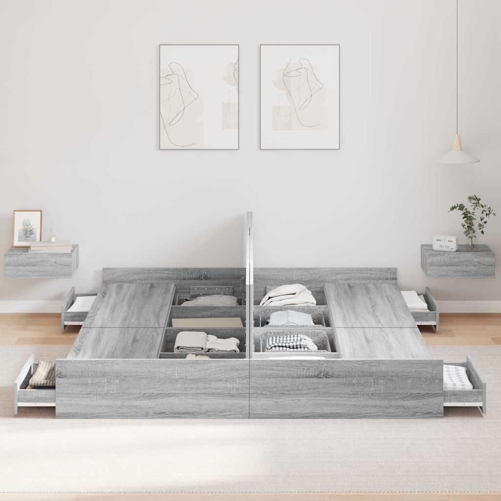 Seng med opbevaring Grå Sonoma 180 x 200 cm Konstrueret træ