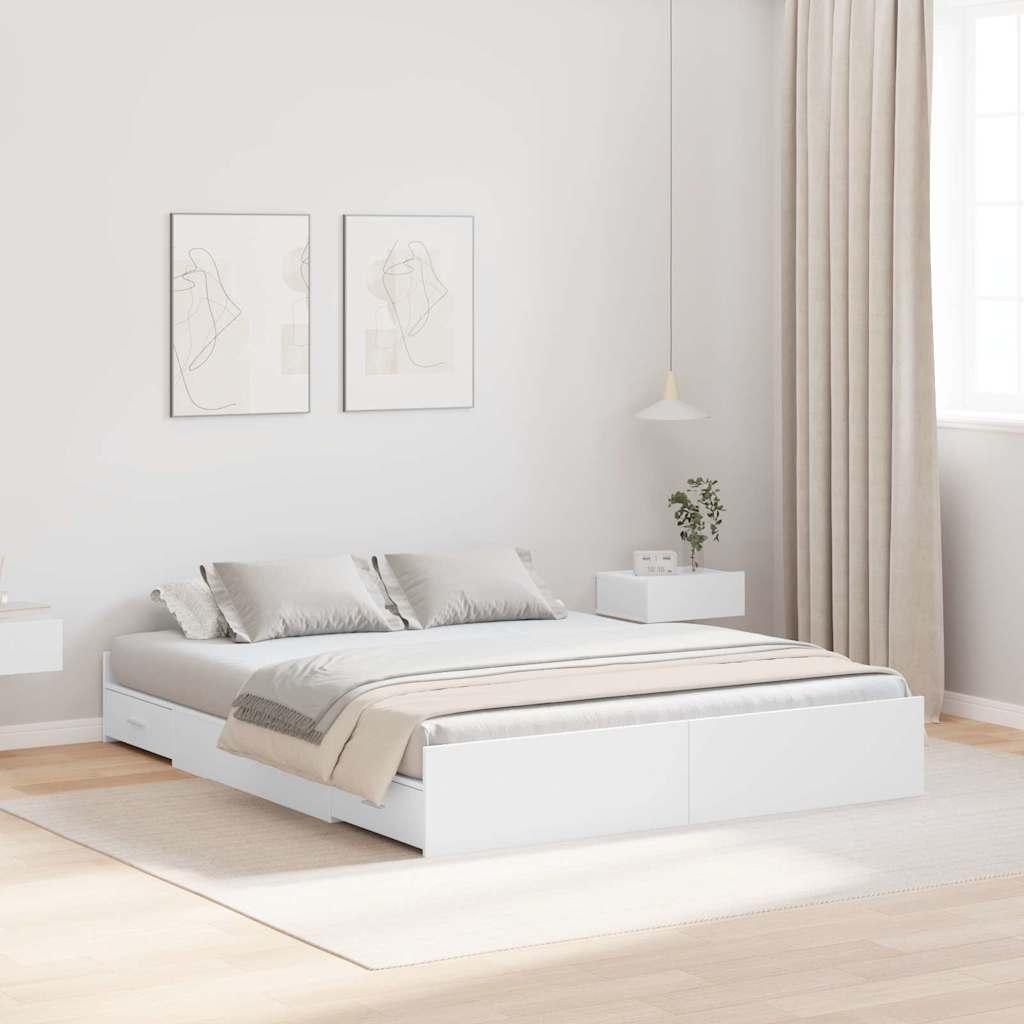 Seng med opbevaring med dør Hvid 160 x 200 cm Konstrueret træ