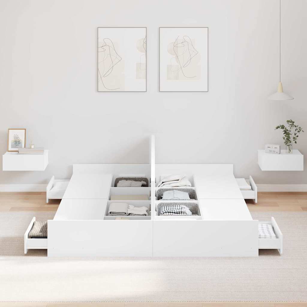 Seng med opbevaring med dør Hvid 160 x 200 cm Konstrueret træ