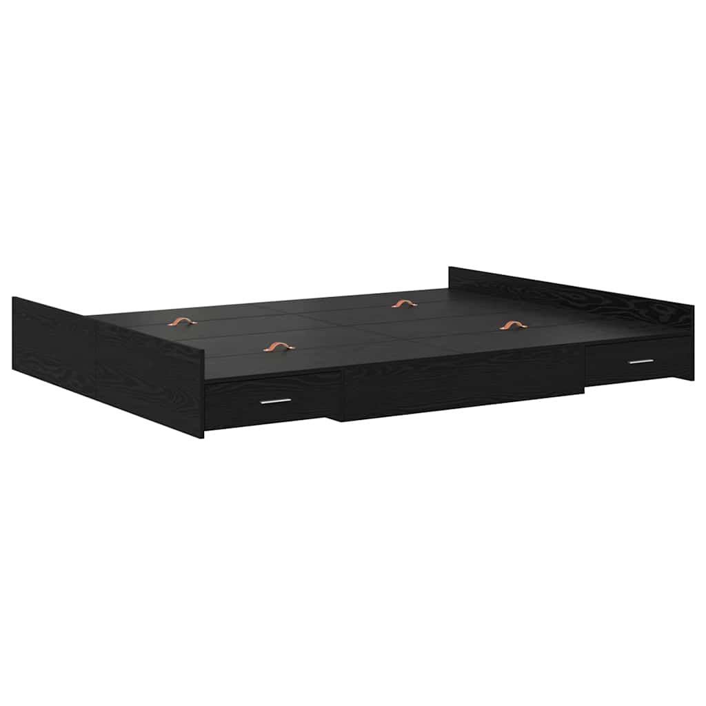 Seng med opbevaring Sort eg 160 x 200 cm Konstrueret træ