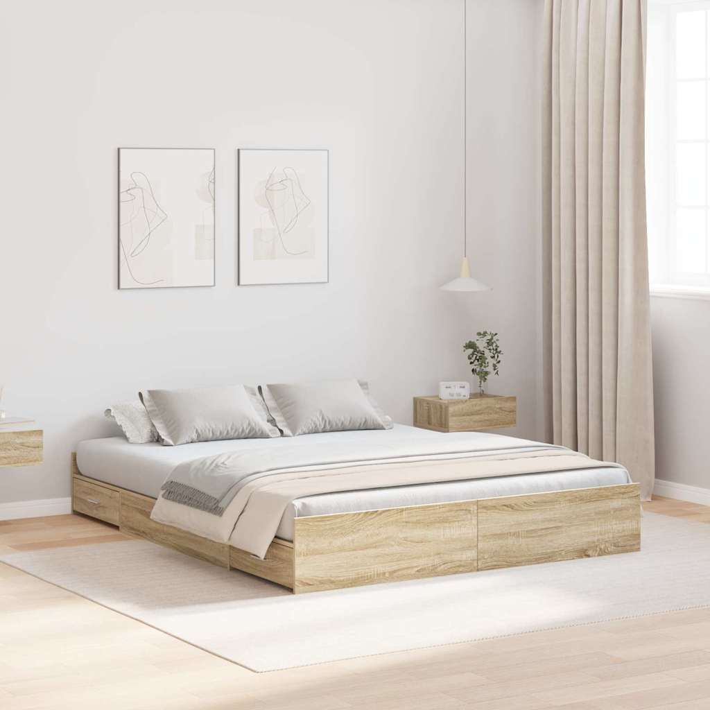 Seng med opbevaring Sonoma eg 160 x 200 cm Konstrueret træ