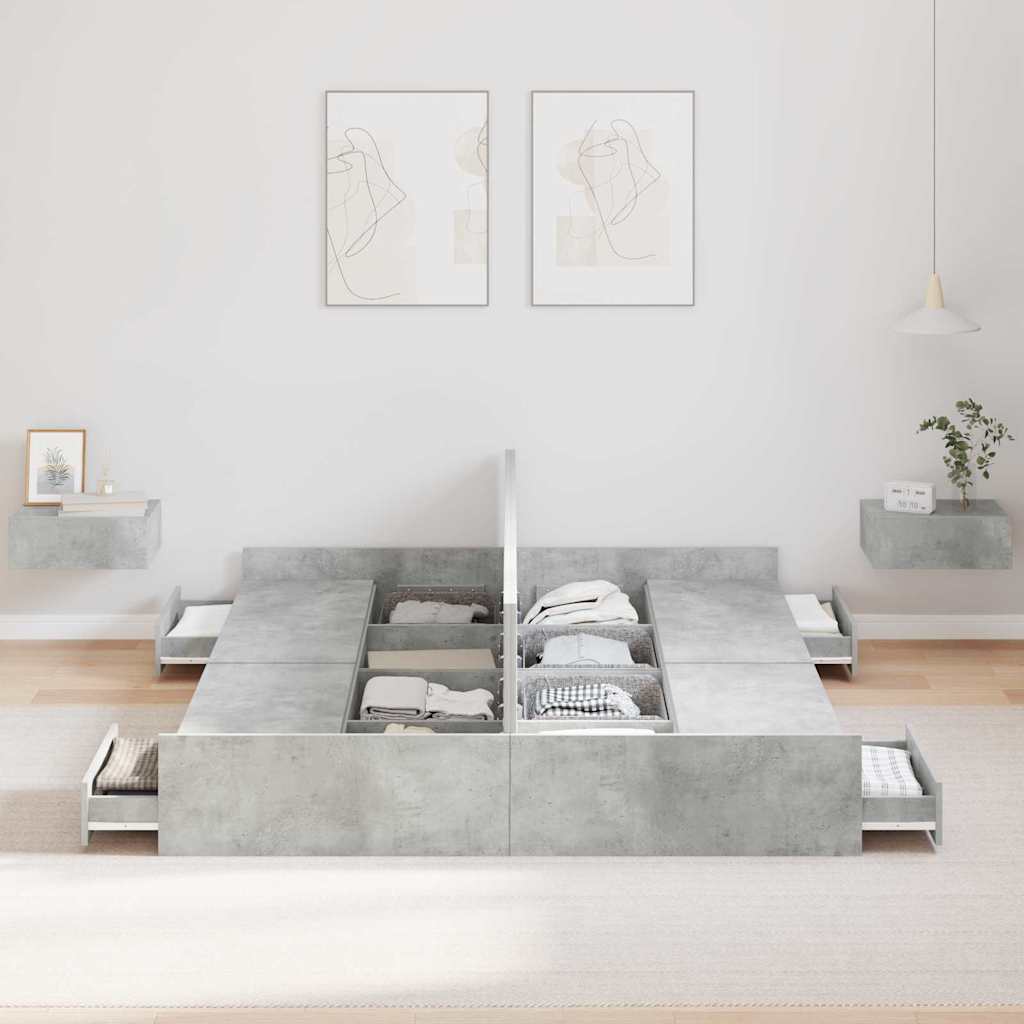 Seng med opbevaring Beton Grå 160 x 200 cm Konstrueret træ