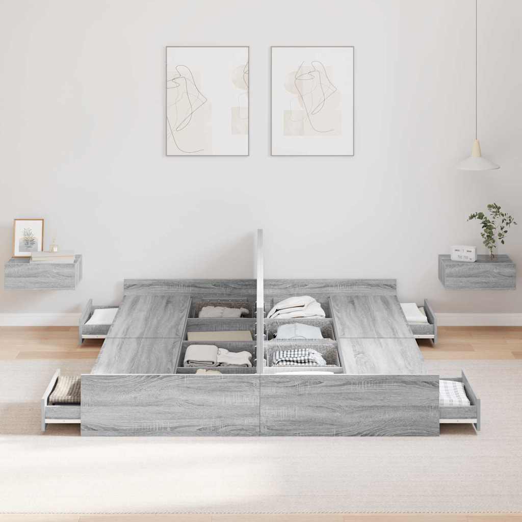 Seng med opbevaring Grå Sonoma 160 x 200 cm Konstrueret træ