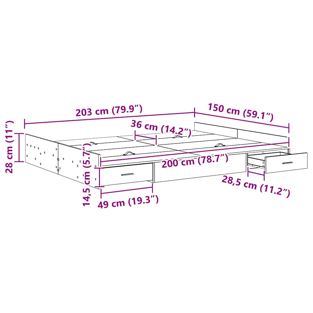 Seng med opbevaring med dør Hvid 150 x 200 cm Konstrueret træ