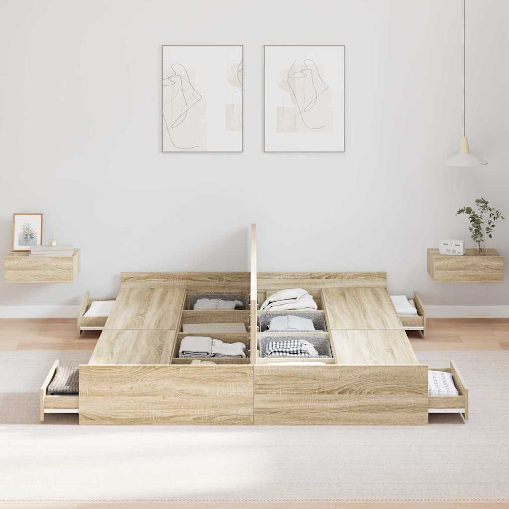 Seng med opbevaring Sonoma eg 140 x 200 cm Konstrueret træ