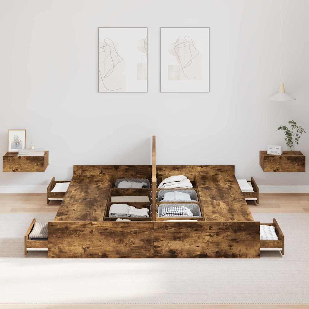 Seng med opbevaring Røget eg 140 x 200 cm Konstrueret træ