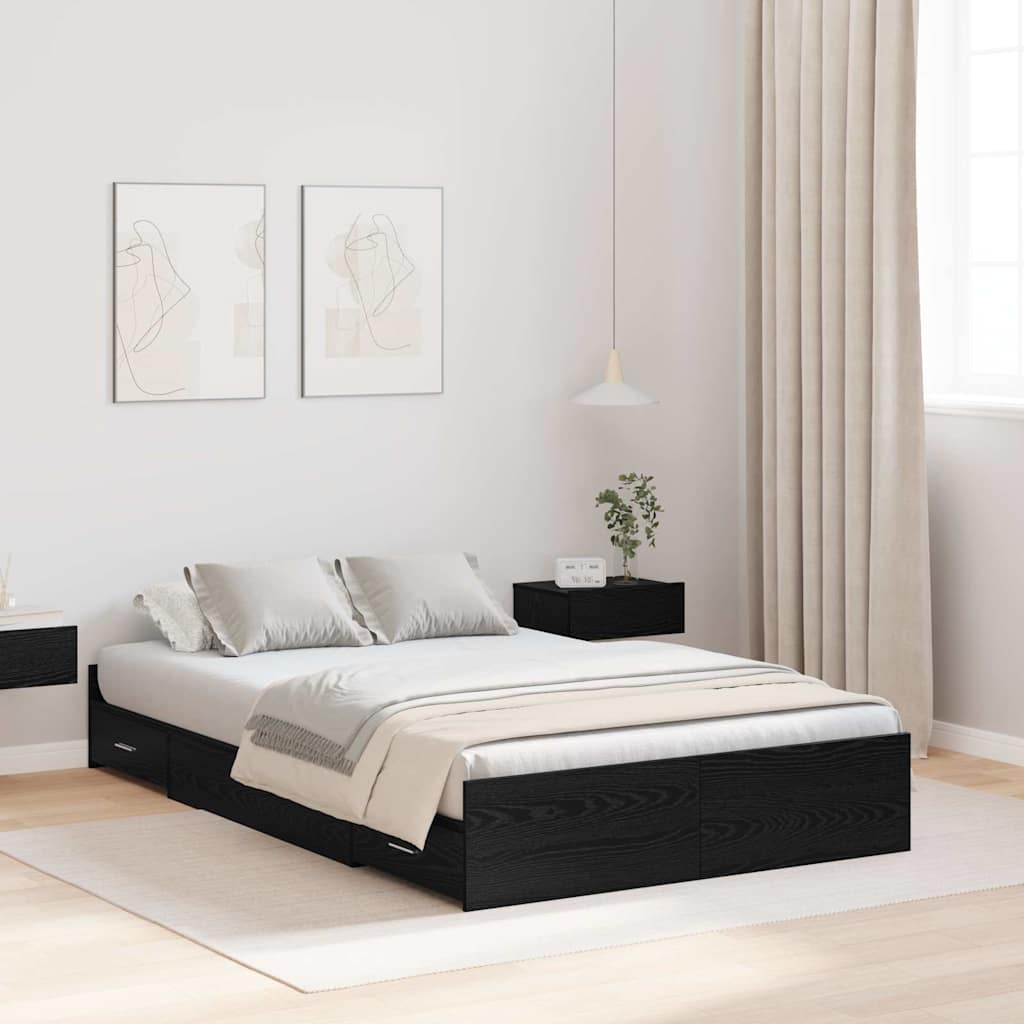 Seng med opbevaring Sort eg 120 x 200 cm Konstrueret træ