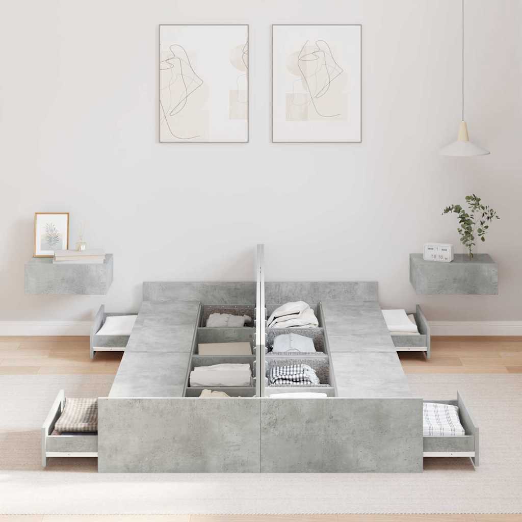 Seng med opbevaring Beton Grå 120 x 200 cm Konstrueret træ