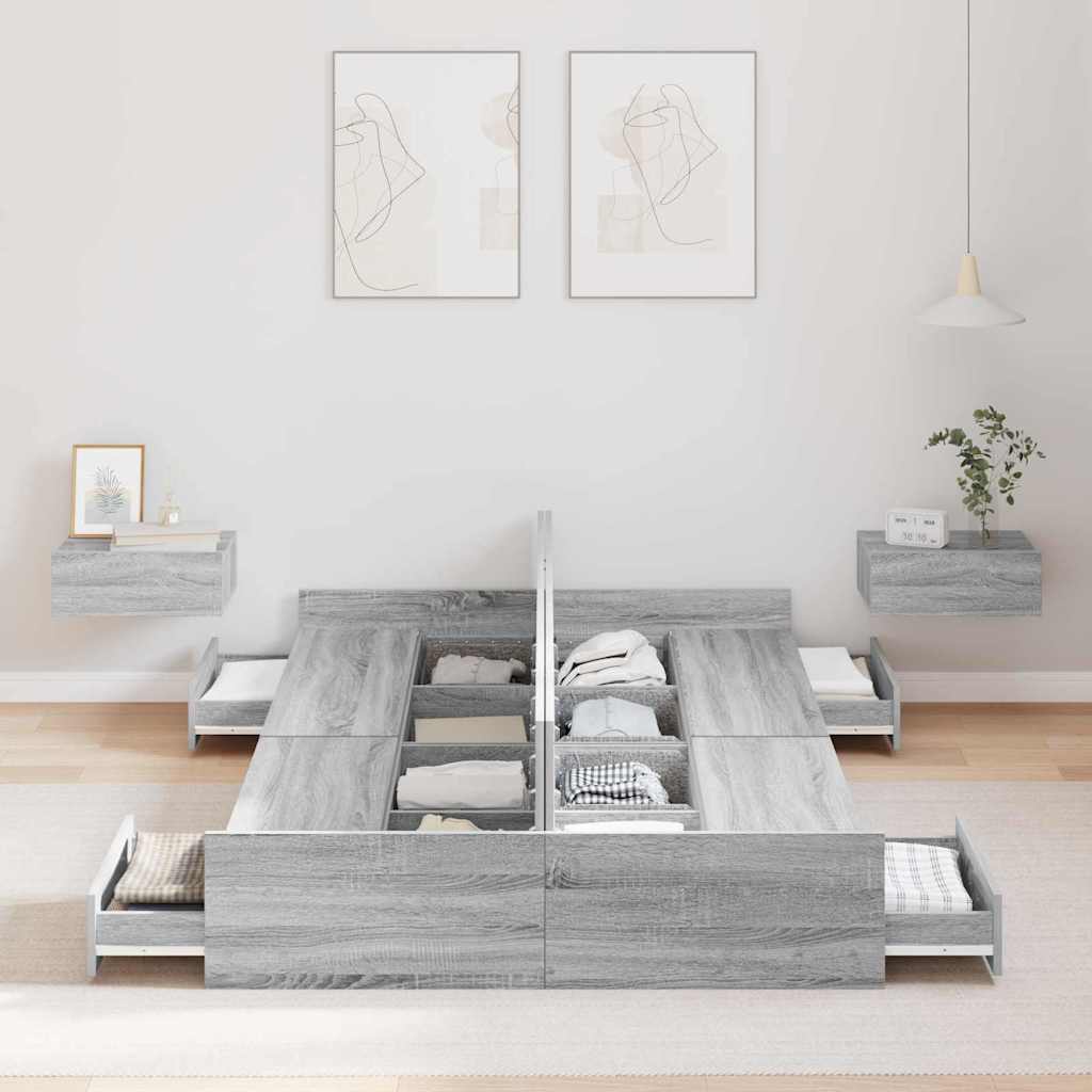 Seng med opbevaring Grå Sonoma 120 x 200 cm Konstrueret træ
