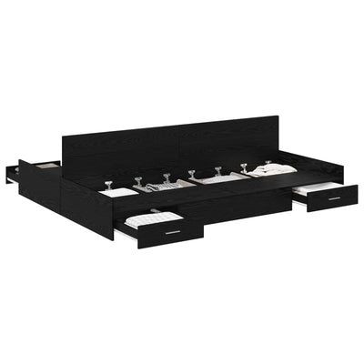 Seng med opbevaring Sort eg 140 x 190 cm Konstrueret træ