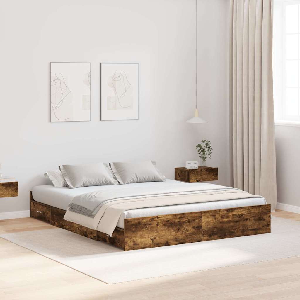 Seng med opbevaring Røget eg 140 x 190 cm Konstrueret træ