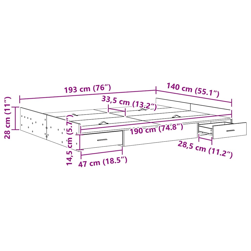 Seng med opbevaring Røget eg 140 x 190 cm Konstrueret træ
