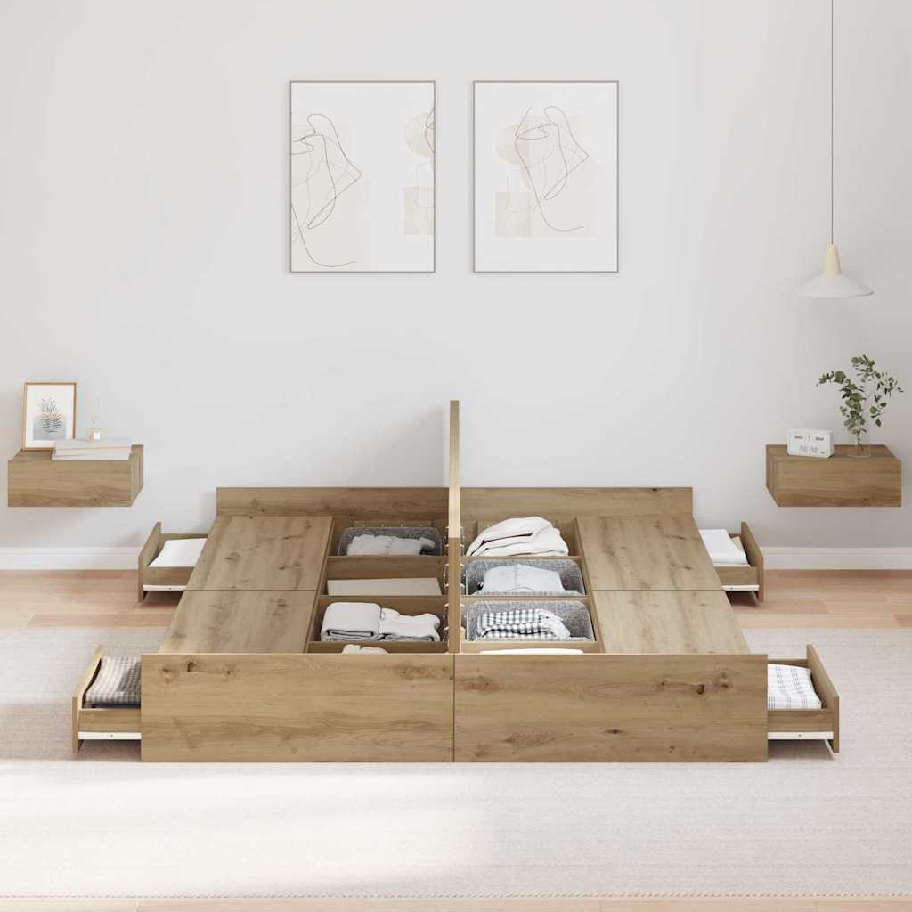 Seng med opbevaring Artisan Egetræ 140 x 190 cm Konstrueret træ