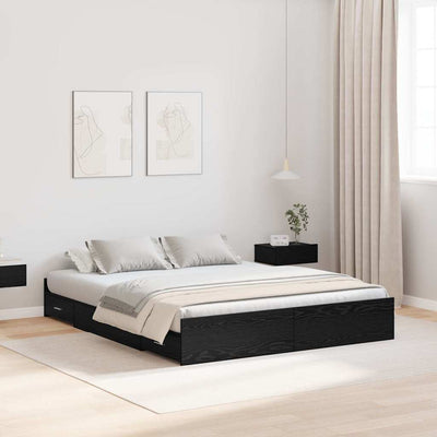 Seng med opbevaring Sort eg 135 x 190 cm Konstrueret træ