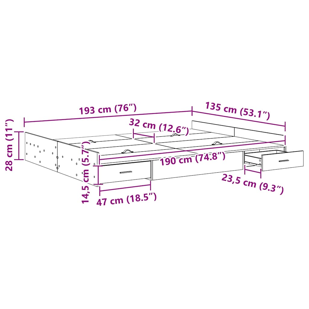 Seng med opbevaring Røget eg 135 x 190 cm Konstrueret træ