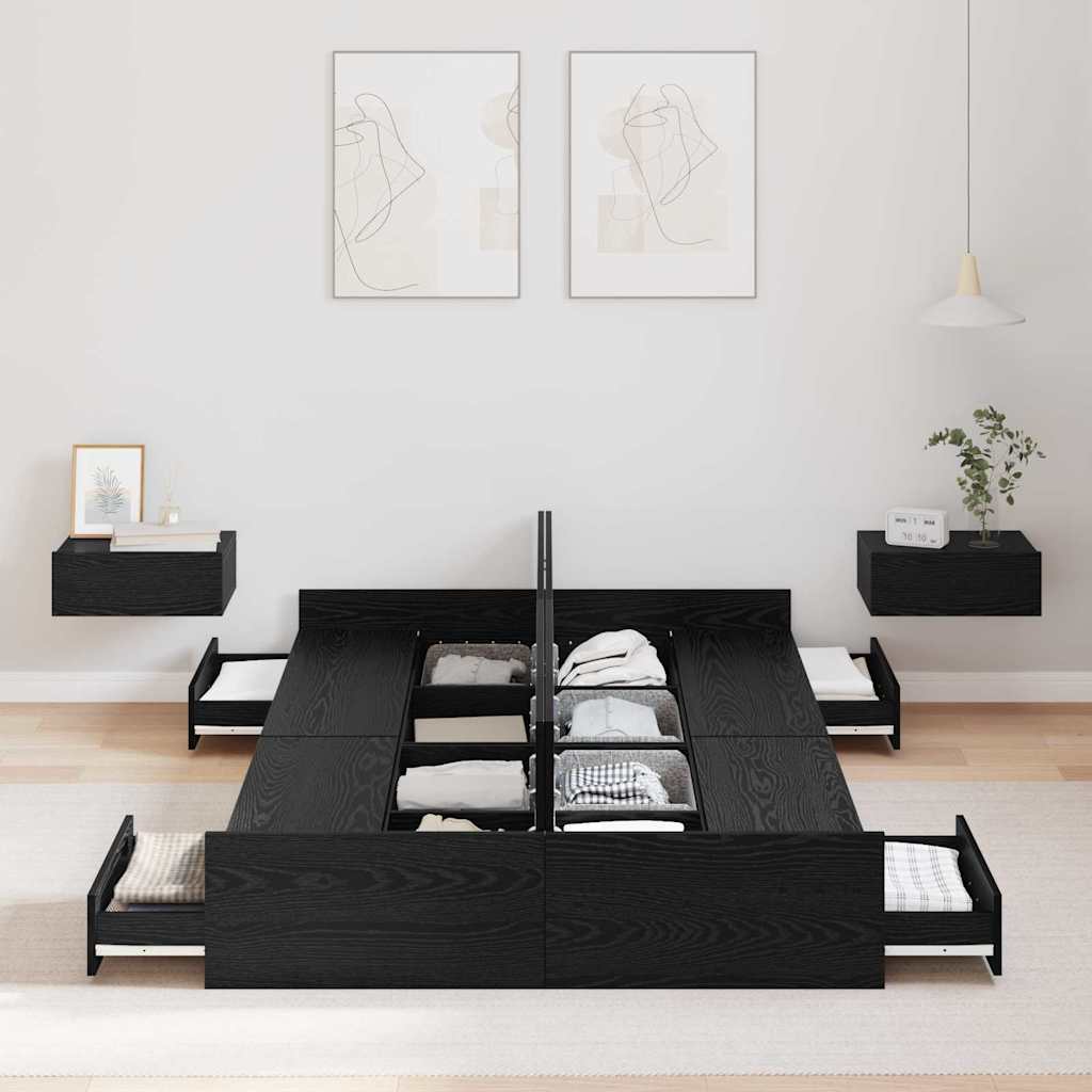 Seng med opbevaring Sort eg 120 x 190 cm Konstrueret træ