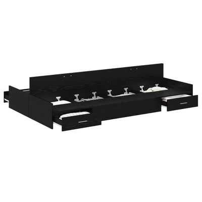 Seng med opbevaring Sort eg 120 x 190 cm Konstrueret træ