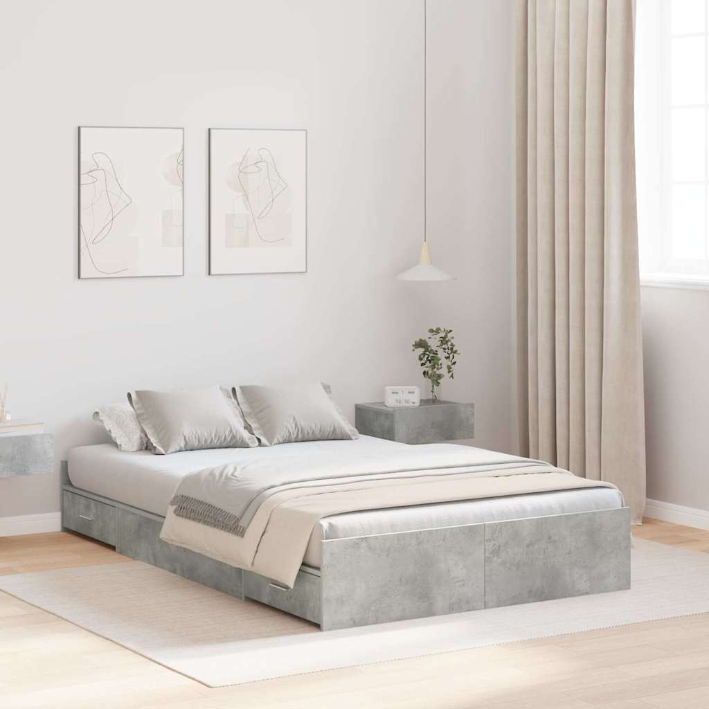 Seng med opbevaring Beton Grå 120 x 190 cm Konstrueret træ
