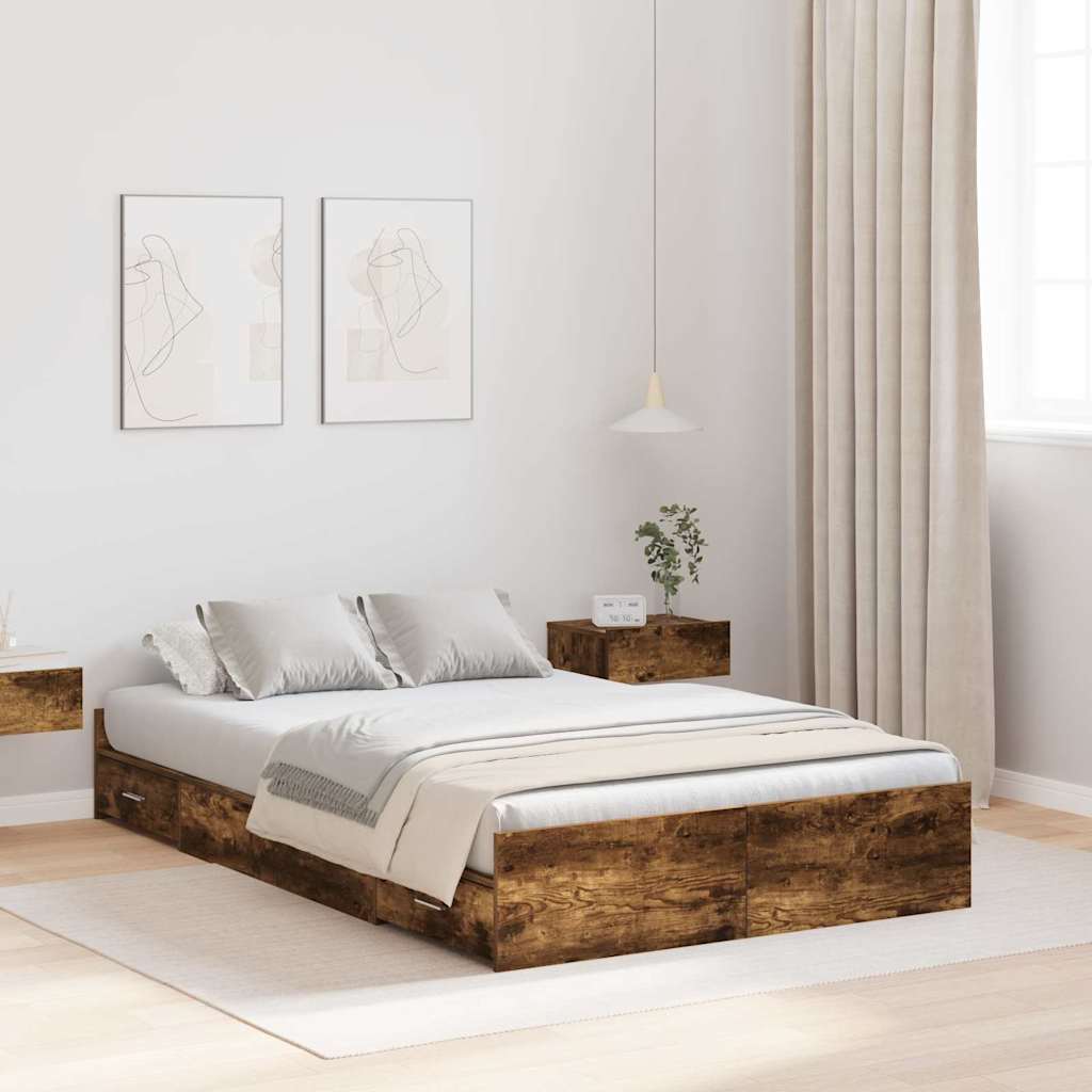 Seng med opbevaring Røget eg 120 x 190 cm Konstrueret træ