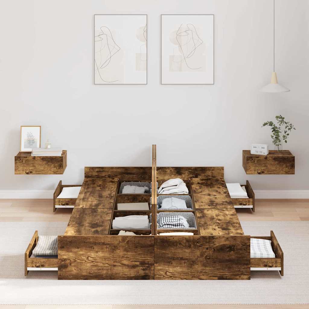 Seng med opbevaring Røget eg 120 x 190 cm Konstrueret træ