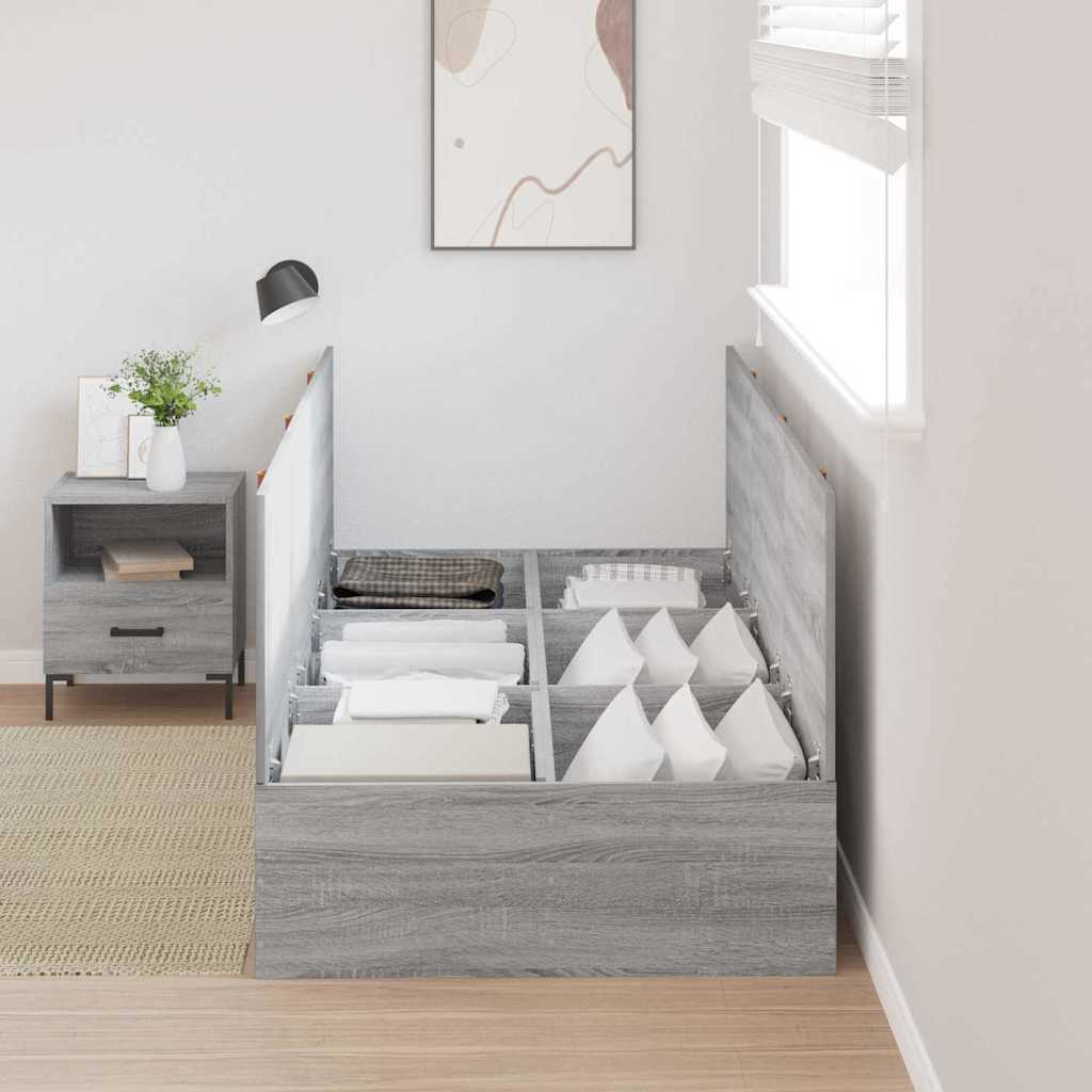 Seng med opbevaring Grå Sonoma 90 x 200 cm Konstrueret træ