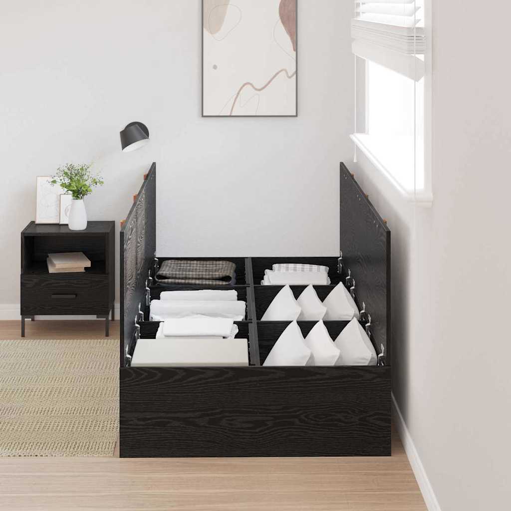Seng med opbevaring med dør Sort eg 70 x 190 cm Konstrueret træ