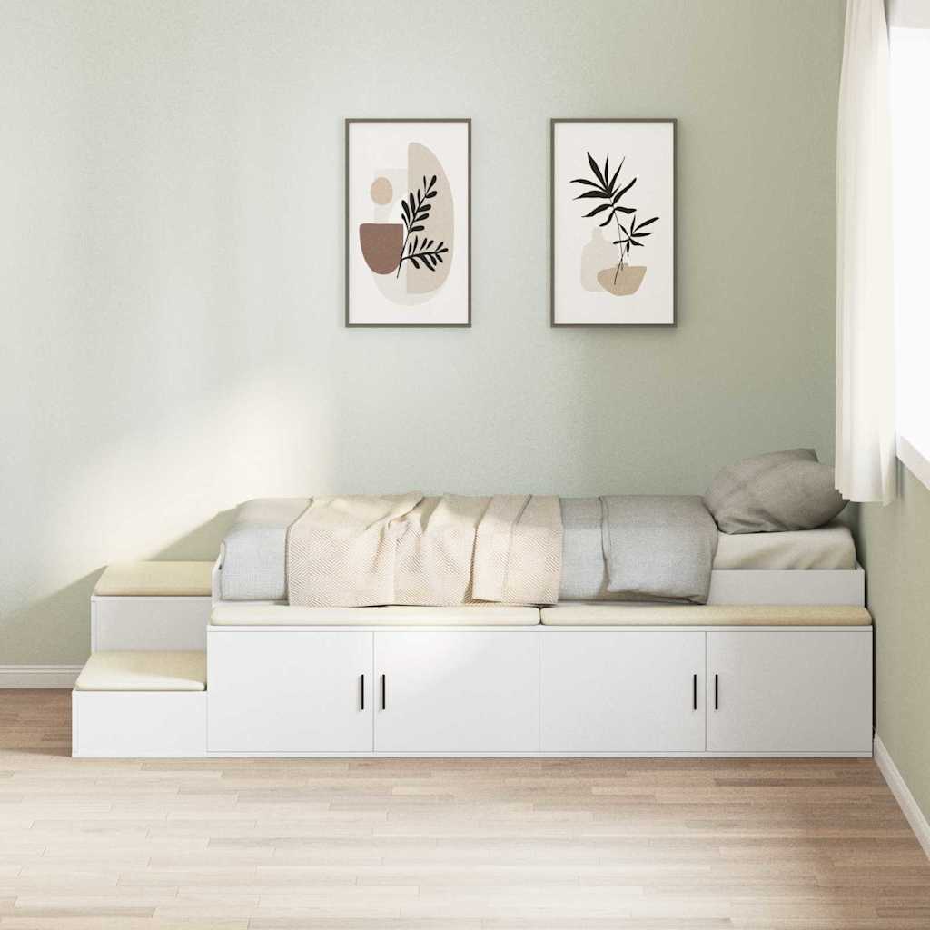 Seng med opbevaring Hvid 80 cm Konstrueret træ