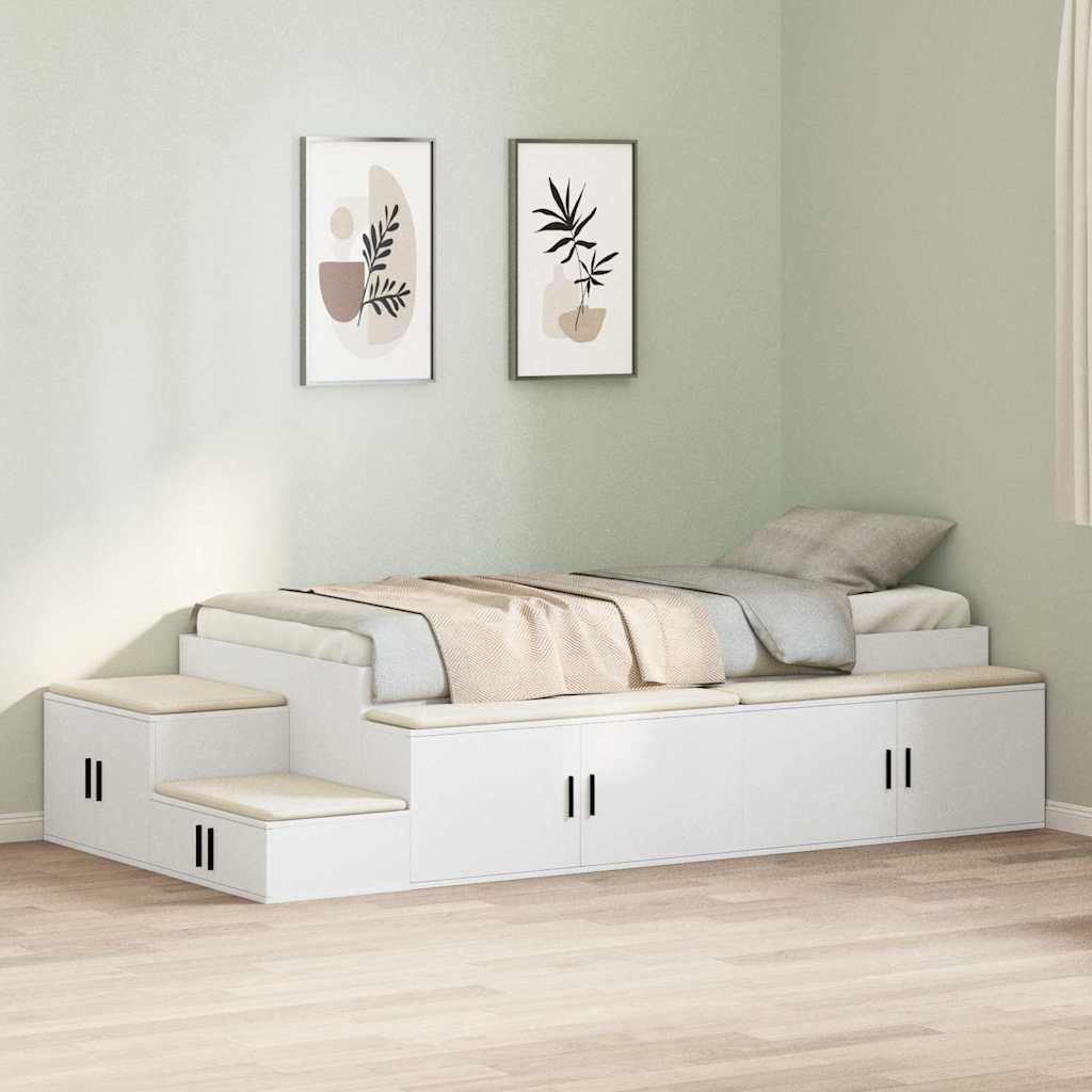 Seng med opbevaring Hvid 80 cm Konstrueret træ