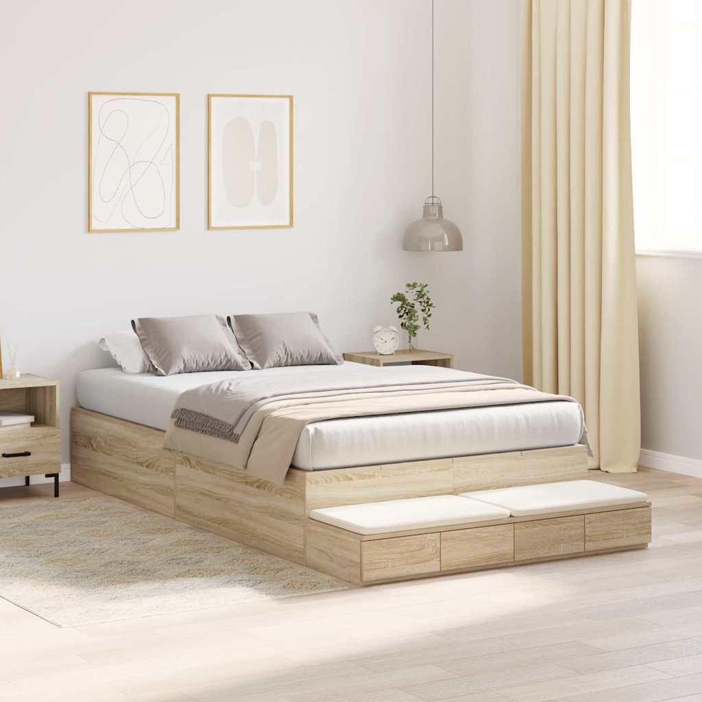 Seng med opbevaring med skuffe Sonoma eg 120 cm Konstrueret træ