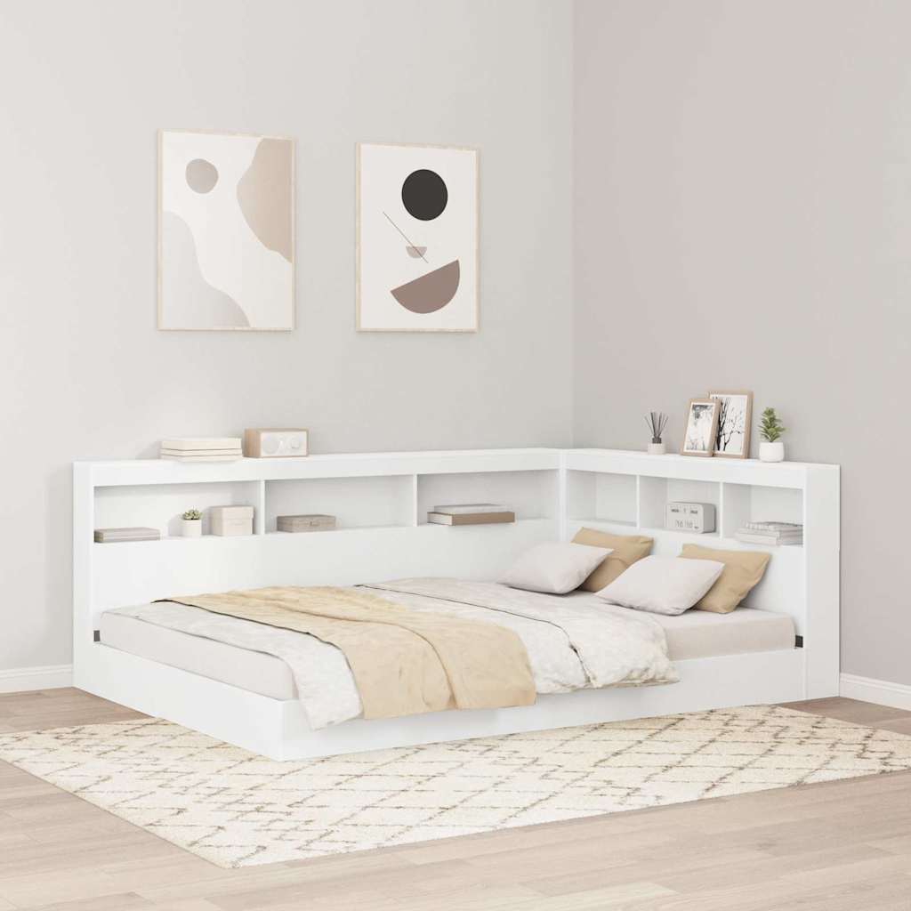 Bogreol Seng med hylde Hvid 160 x 200 cm Konstrueret træ