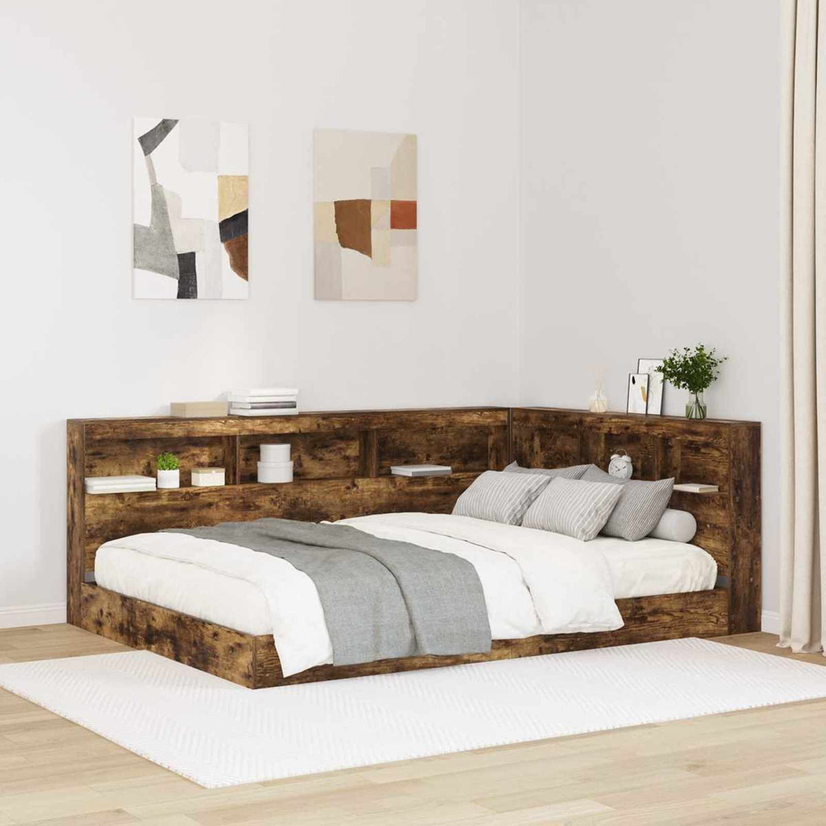 Bogreol Seng med hylde Røget eg 160 x 200 cm Konstrueret træ