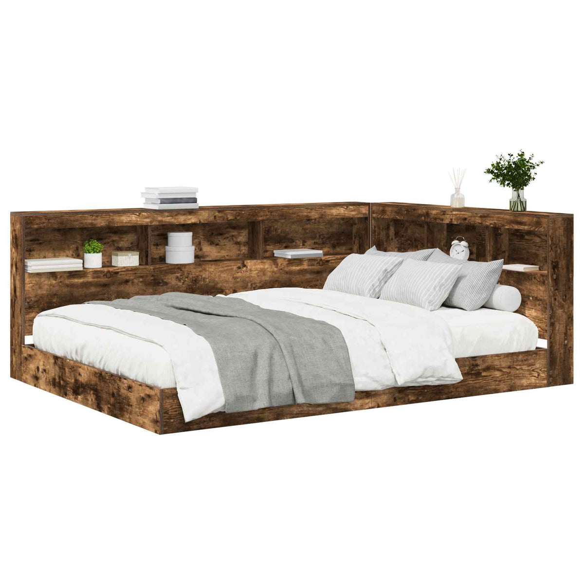 Bogreol Seng med hylde Røget eg 160 x 200 cm Konstrueret træ