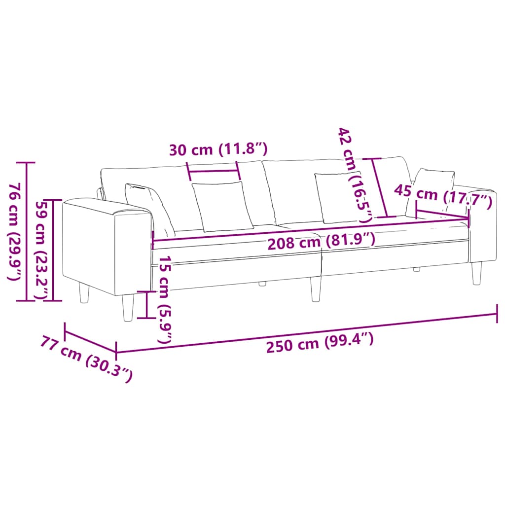 Sofa Gråbrun 250 x 77 x 76 cm Stof