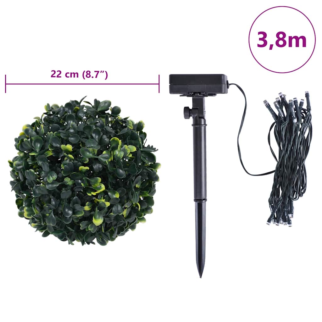Kunstige buksbomkugler med LED-lys 2 stk Grøn 22 cm