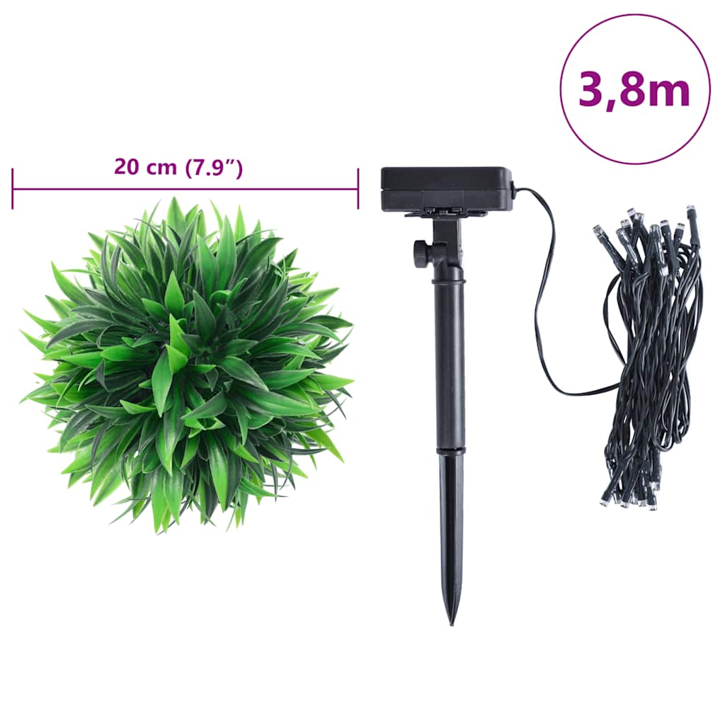 Kunstige buksbomkugler med LED-lys 2 stk Grøn 20 cm