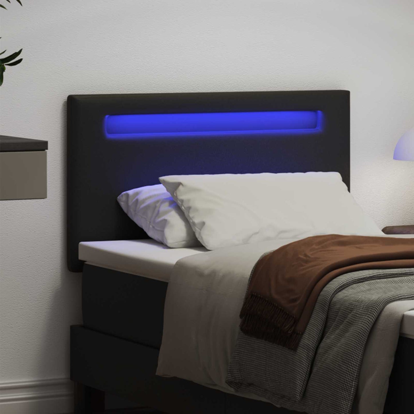 LED sengegavl Sort Faux læder