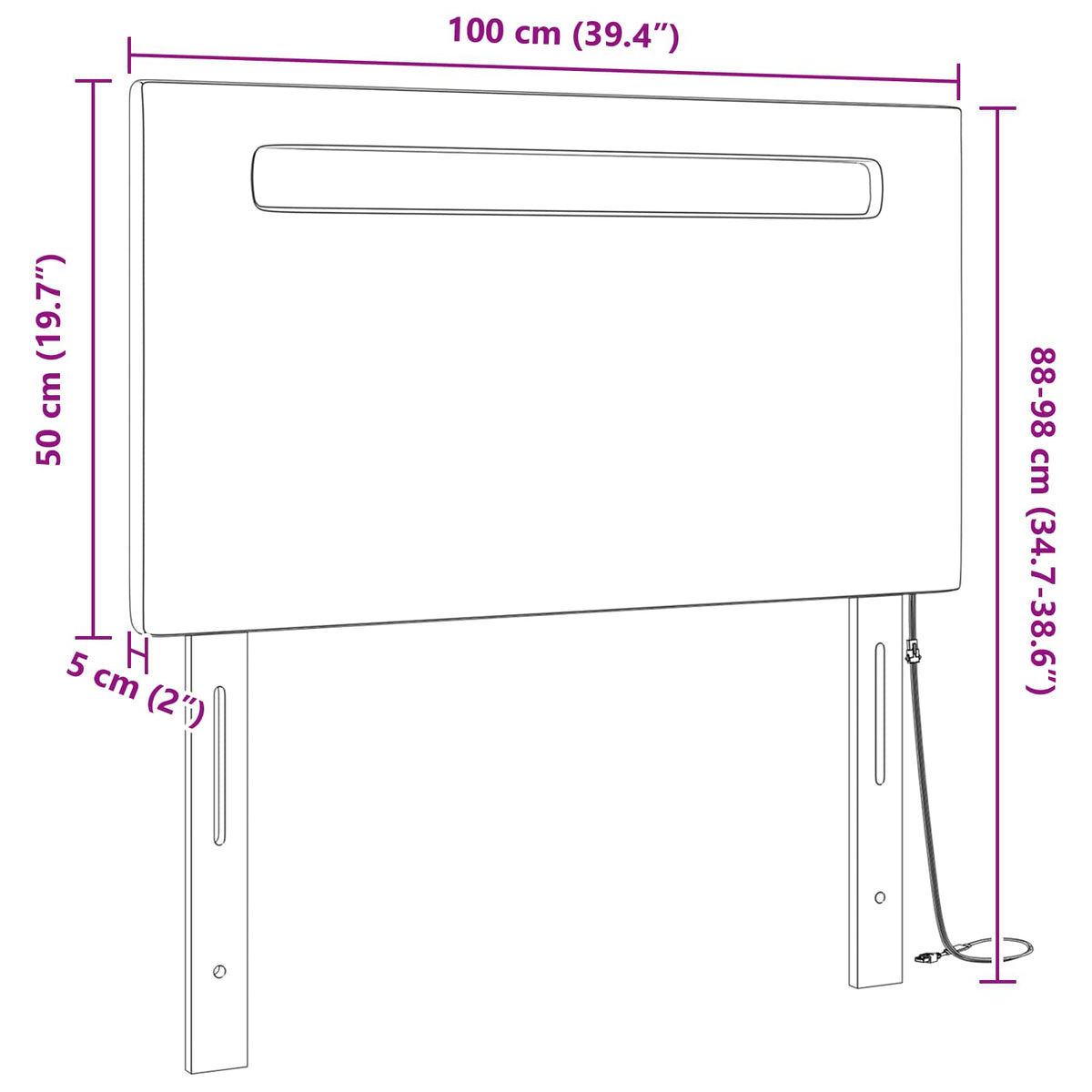 LED sengegavl Grå 100 cm Faux læder