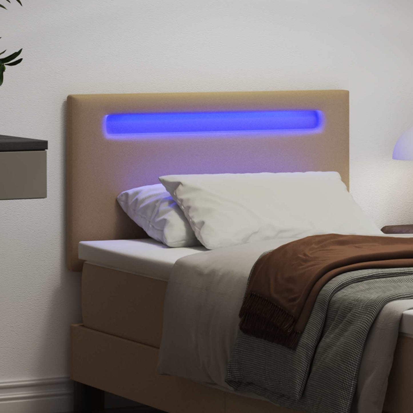 LED sengegavl Cappuccino Faux læder