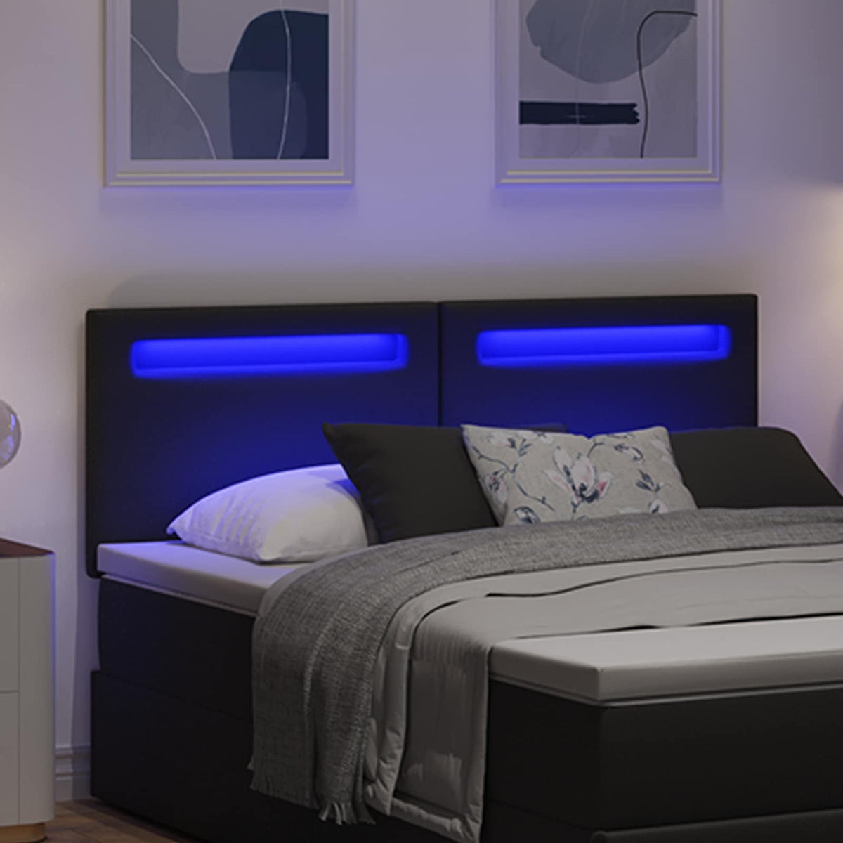 LED sengegavl Sort Faux læder