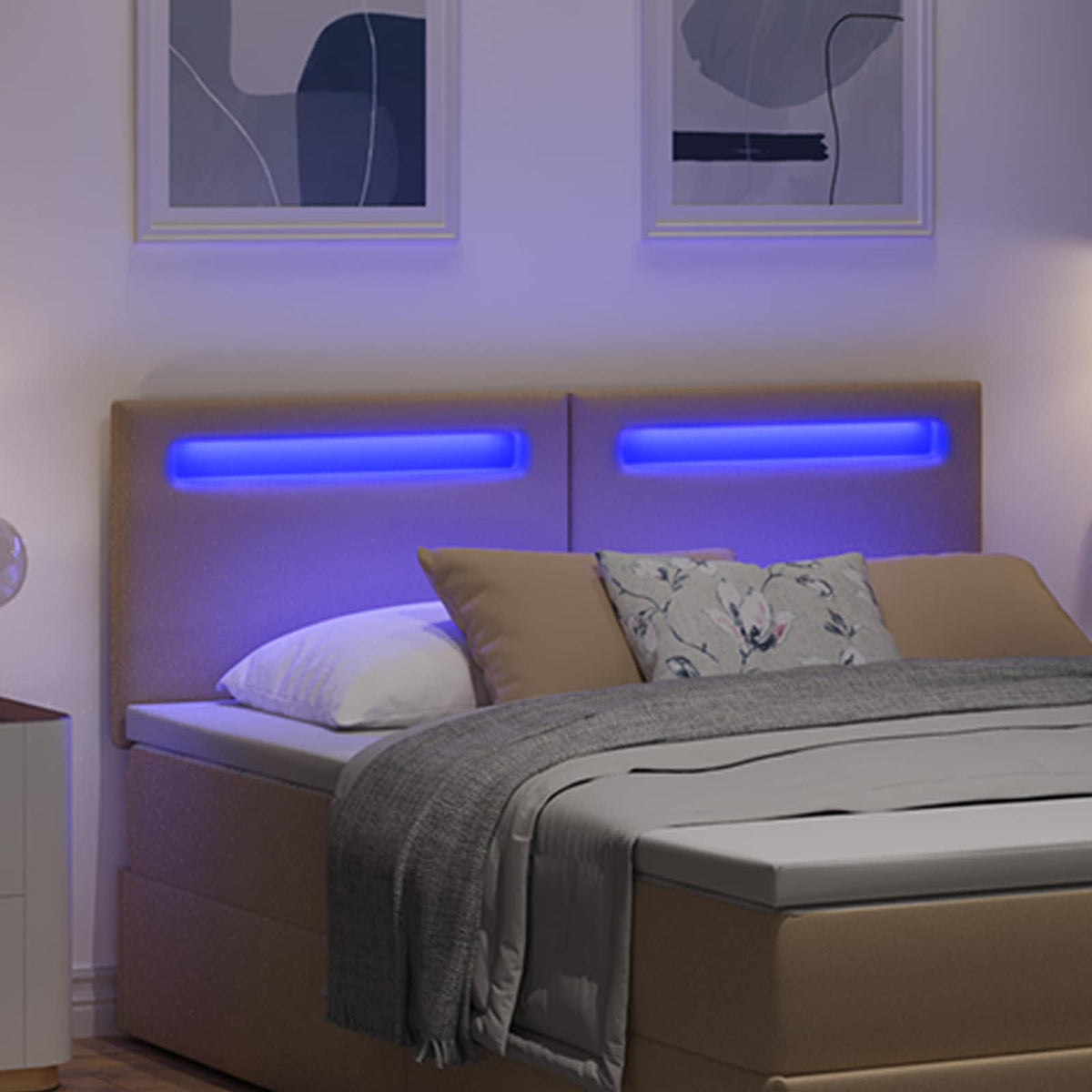 LED sengegavl Cappuccino 144 cm Faux læder