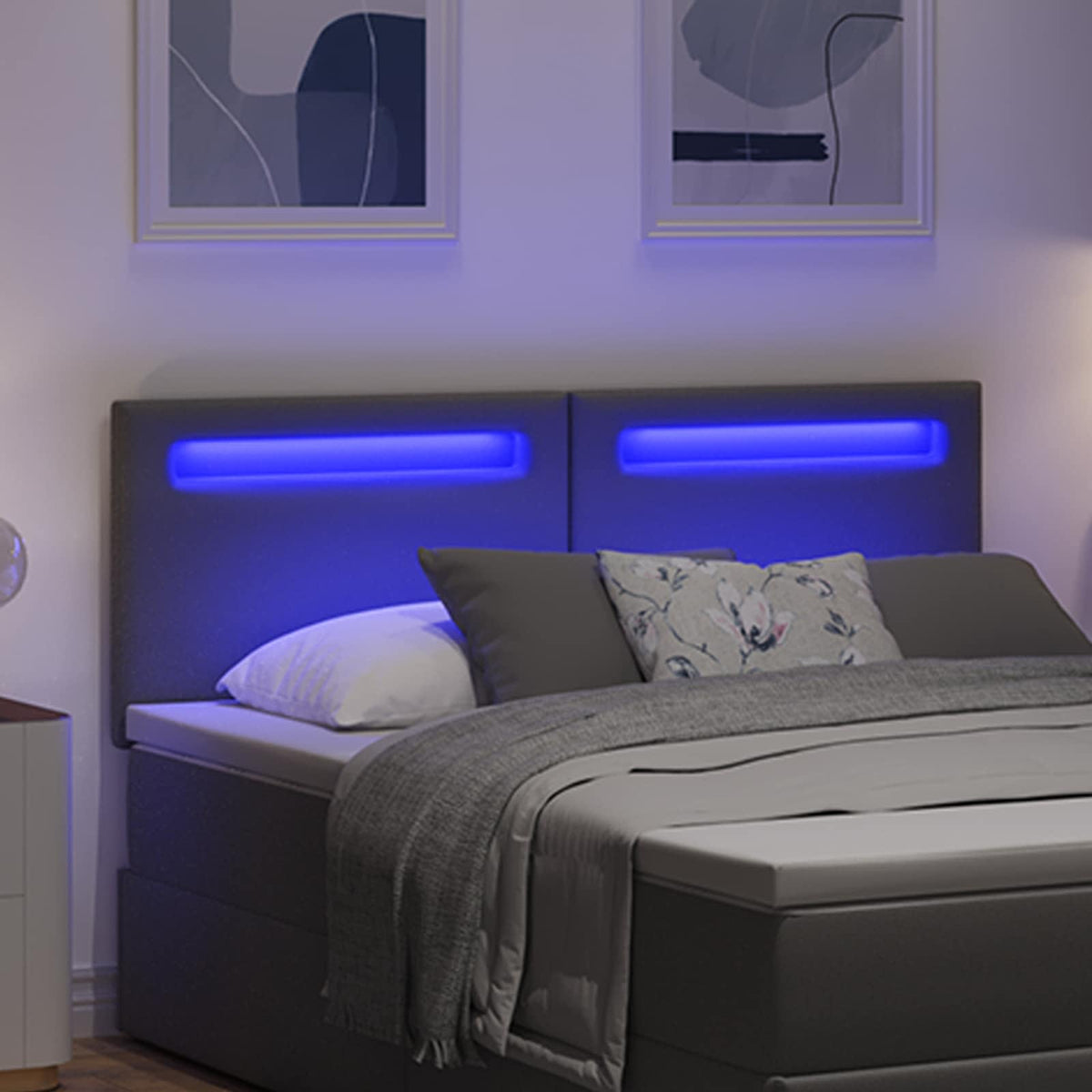LED sengegavl Grå 160 cm Faux læder