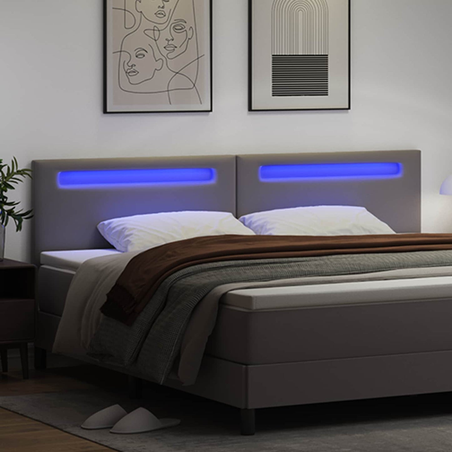 LED sengegavl Grå Faux læder