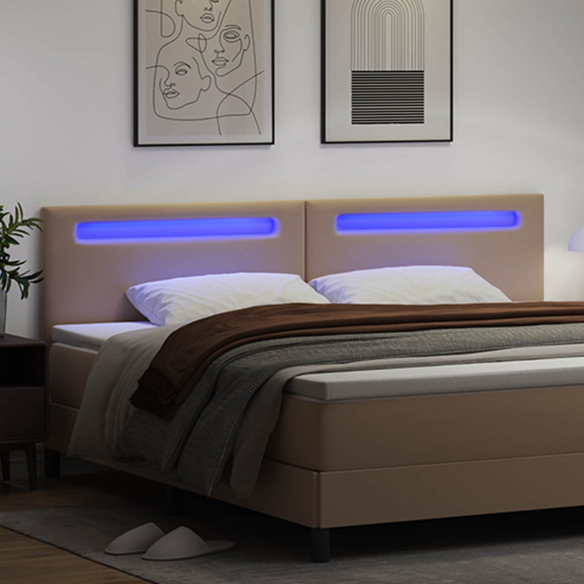 LED sengegavl Cappuccino Faux læder
