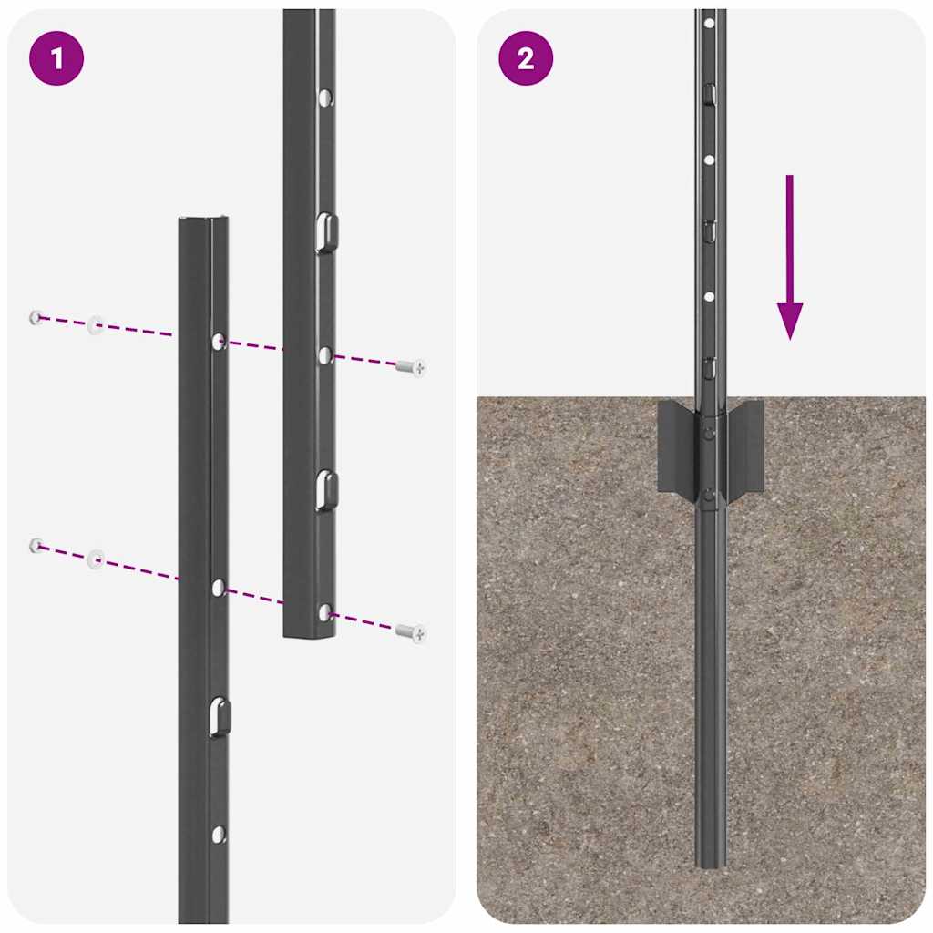 Einbetonierter Zaunpfosten 44 stk. Grå 200 cm