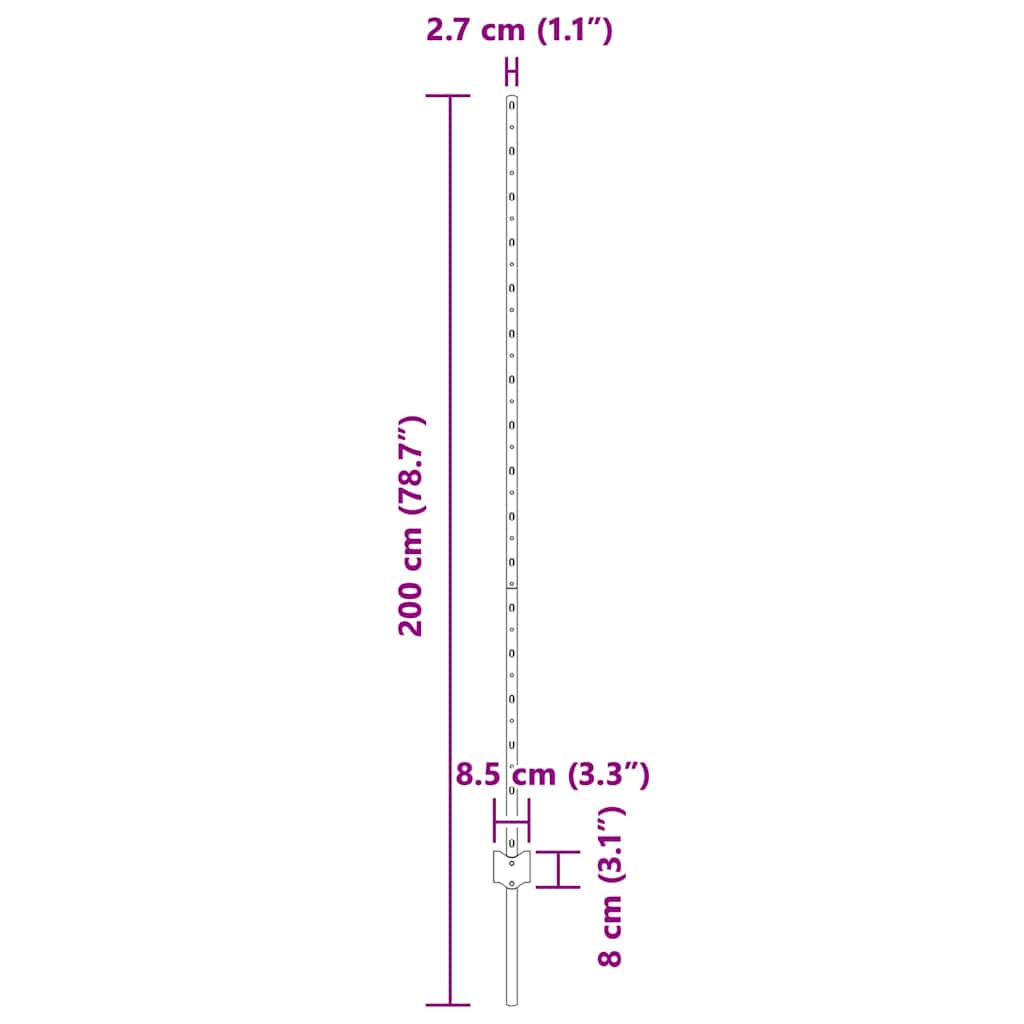 Einbetonierter Zaunpfosten 44 stk. Grå 200 cm
