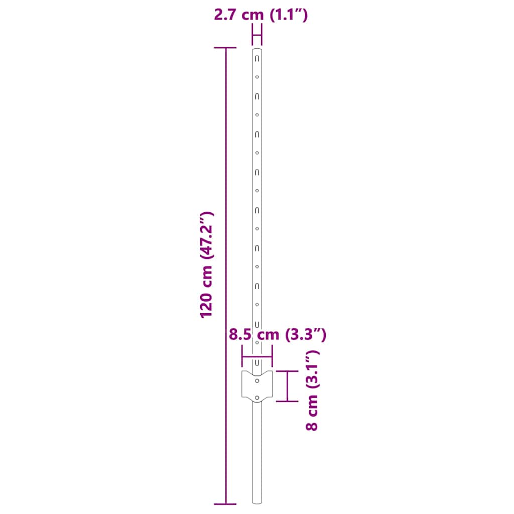 Einbetonierter Zaunpfosten 22 stk. Sølv 120 cm