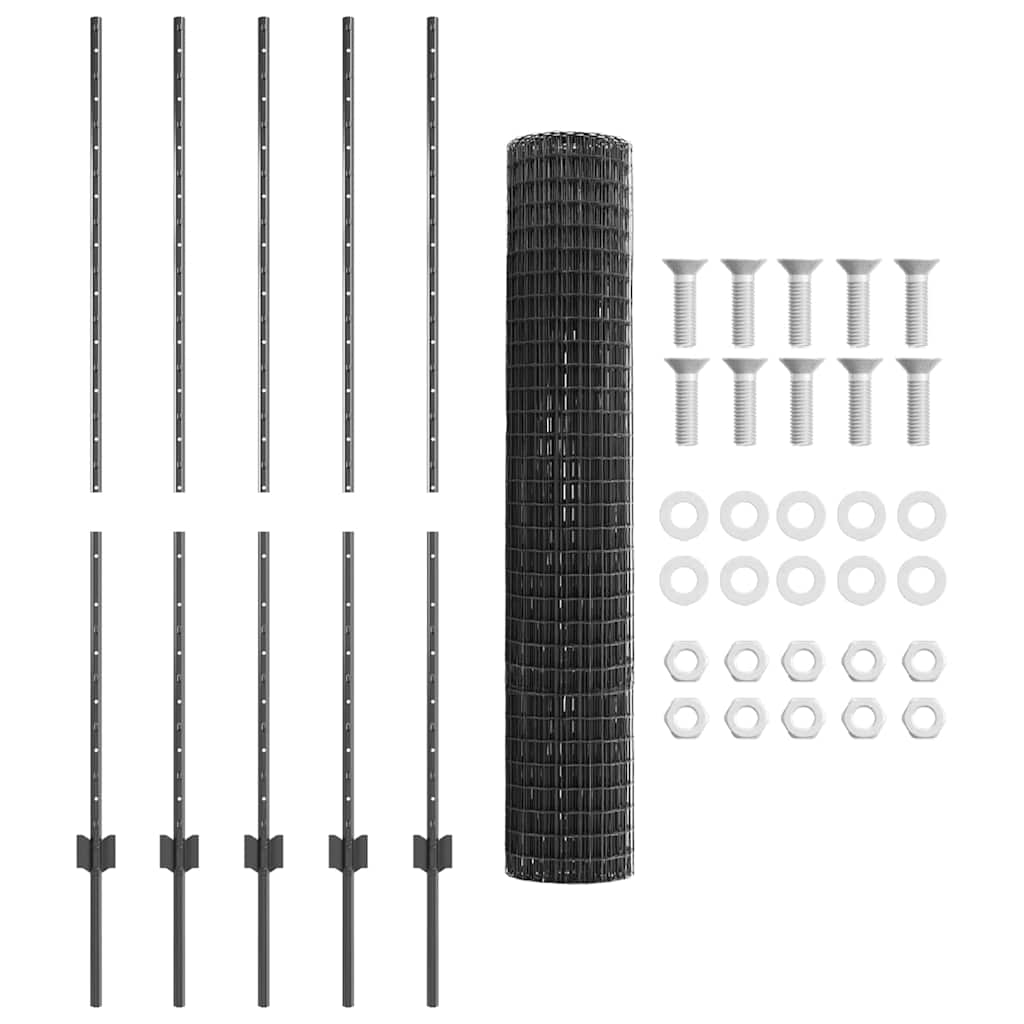 Eurohegn med stolpe 10 x 1,4 m PVC-belagt stål Grå Mesh